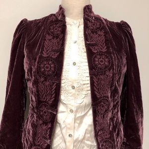 BCBG Maxazria embroidered velvet jacket size XS.